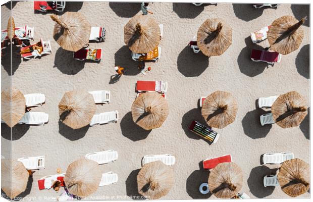 People On Beach, Aerial Beach Umbrellas Photography Canvas Print by Radu Bercan
