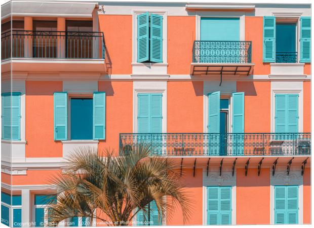 Orange Building Facade, Pastel Colors, Cannes City Canvas Print by Radu Bercan