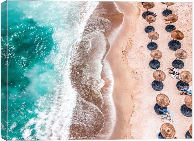 Ocean Print, Aerial Beach Print, Blue Teal Sea Canvas Print by Radu Bercan