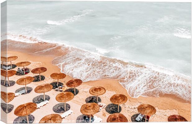 Summer Beach Umbrellas, Aerial Beach Australia Print, Ocean Waves Canvas Print by Radu Bercan