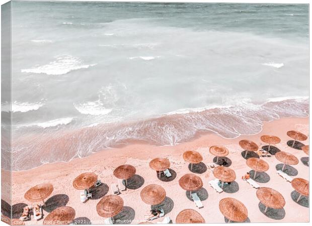 Aerial Coastal Beach Print, Ocean Beach Art Print, Summer Umbrellas Canvas Print by Radu Bercan