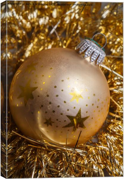 Golden Christmas ball and tinsel Canvas Print by aurélie le moigne