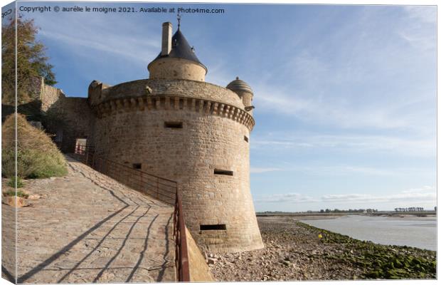 Tower in the ramparts of Mont Saint-Michel Canvas Print by aurélie le moigne