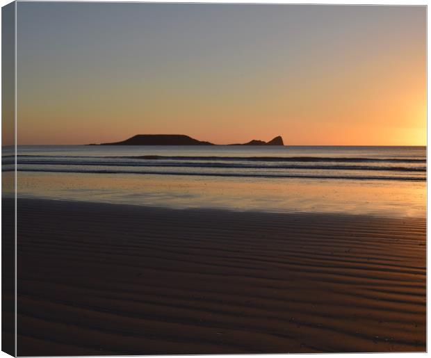 Worms Head Sunset Canvas Print by Angharad Morgan