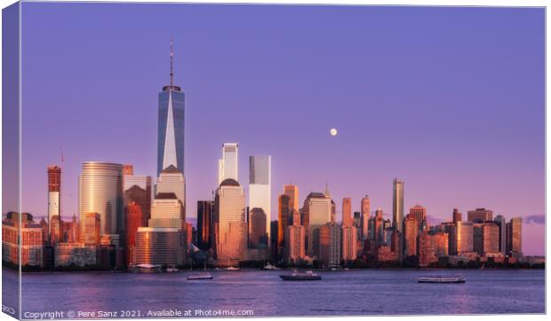 Full Moon Rising Over Lower Manhattan at Sunset Canvas Print by Pere Sanz