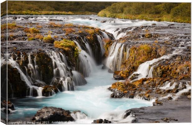 Beautiful Bruarfoss Waterfall Close up, Iceland  Canvas Print by Pere Sanz