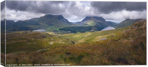 Panorama of Cloudy Landscape in Snowdonia, Wales,  Canvas Print by Pere Sanz