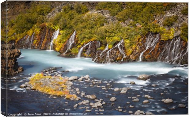 View of Colorful Hraunfossar Waterfall, Iceland Canvas Print by Pere Sanz