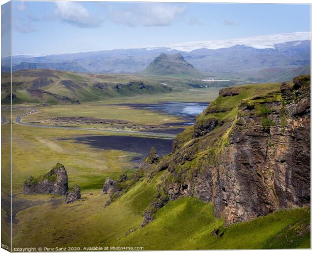 Beatiful green landscape as seen from Dyrhólaey, Iceland Canvas Print by Pere Sanz