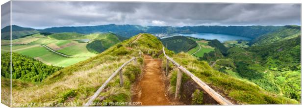 Walking path leading to a view on the lakes of Sete Cidades and Santiago in Sao Miguel, Azores Canvas Print by Pere Sanz