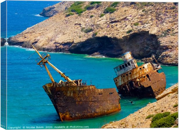 Olympia Shipwreck near Kalotaritissa beach Canvas Print by Nicolas Boivin