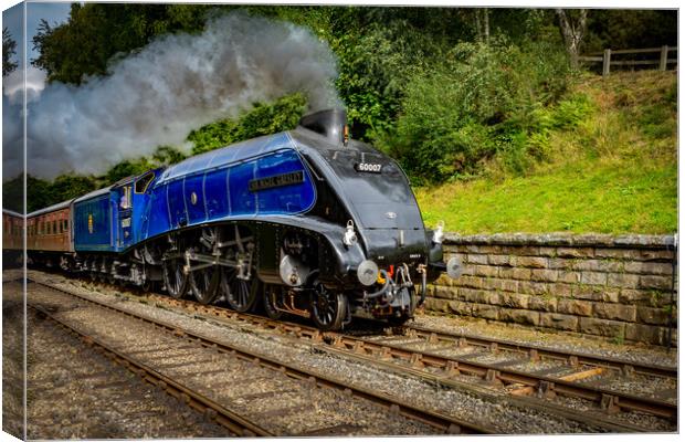 Sir Nigel Gresley steam train steaming in to Goath Canvas Print by Kevin Winter