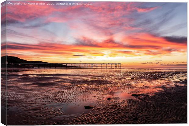The Pier at Saltburn By the Sea during sunset fram Canvas Print by Kevin Winter