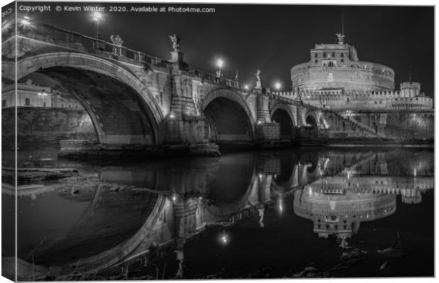 Ponte Sant Angelo Bridge Black & White Canvas Print by Kevin Winter