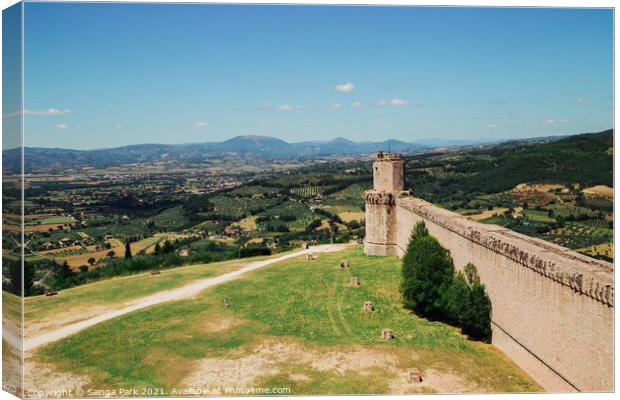 View of Assisi Rocca Maggiore in Italy Canvas Print by Sanga Park