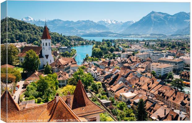 Swiss Thun old town with Alps mountain Canvas Print by Sanga Park