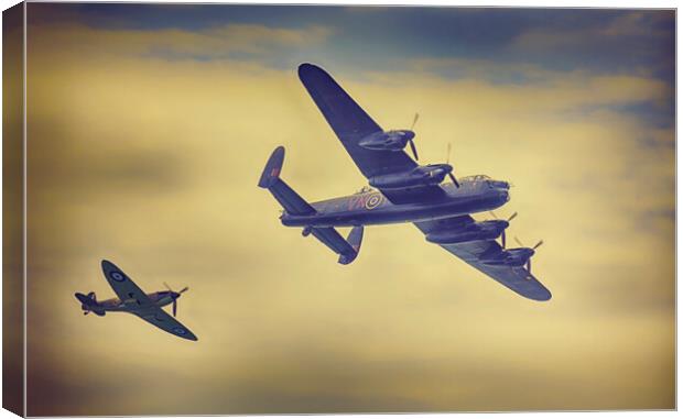 Lancaster Bomber and Spitfire  Canvas Print by Alistair Duncombe