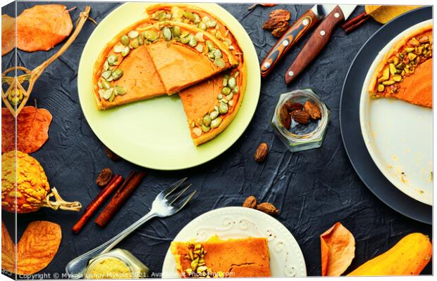 Homemade autumn pumpkin pie,flat lay Canvas Print by Mykola Lunov Mykola