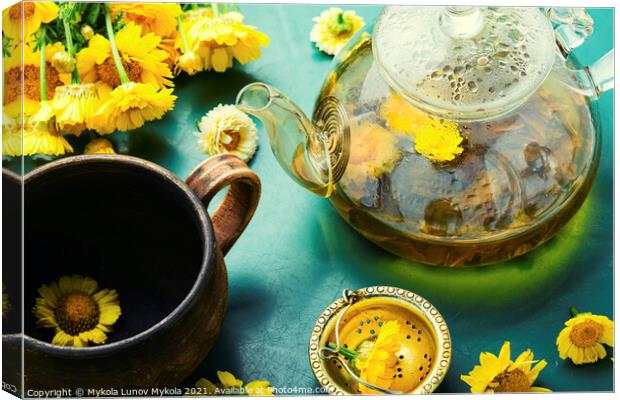Glass teapot with flower tea,herbalism Canvas Print by Mykola Lunov Mykola