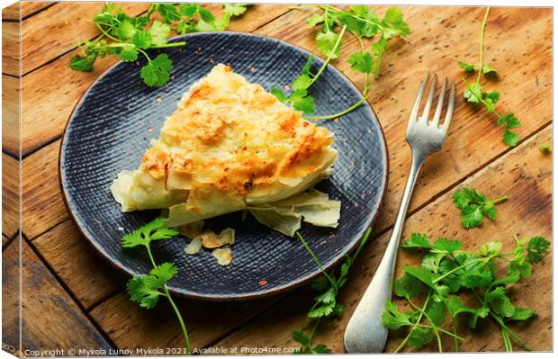 Homemade pie with cheese and cottage cheese Canvas Print by Mykola Lunov Mykola