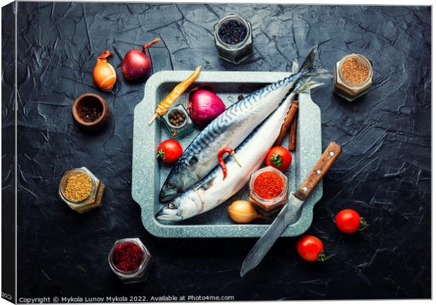 Fresh, raw mackerel fish Canvas Print by Mykola Lunov Mykola