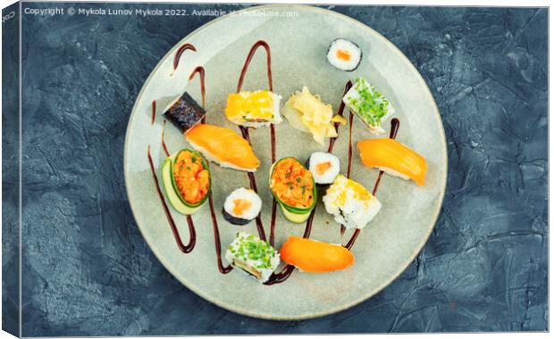 Set of oriental sushi roll, top view Canvas Print by Mykola Lunov Mykola