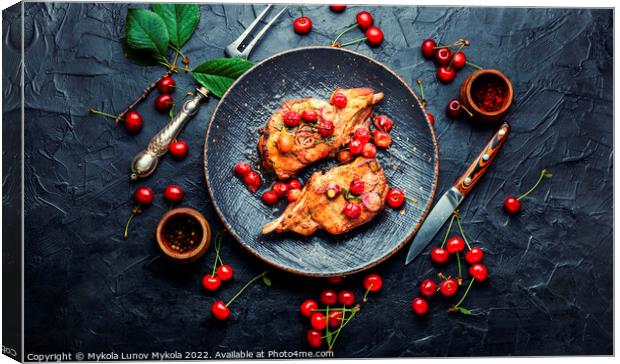 Meat on the bone roasted in berry sauce. Canvas Print by Mykola Lunov Mykola