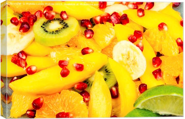 Fruit salad of citrus and berries, food background Canvas Print by Mykola Lunov Mykola
