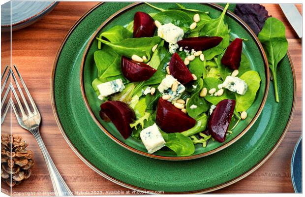 Salad with beet, blue cheese and pine nuts Canvas Print by Mykola Lunov Mykola