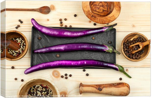 Small raw purple eggplants Canvas Print by Mykola Lunov Mykola