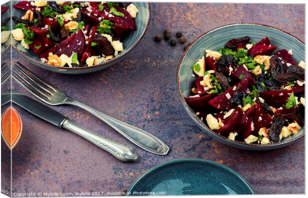 Beetroot salad with wallnuts and cheese. Canvas Print by Mykola Lunov Mykola