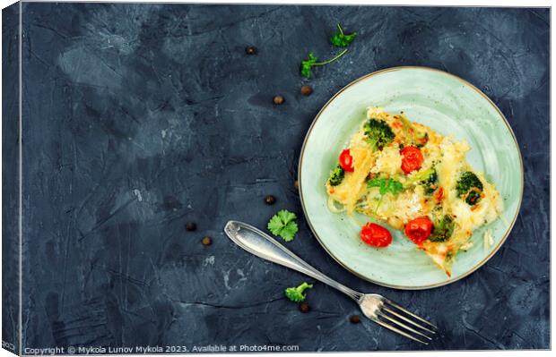 Potato gratin with broccoli, space for text Canvas Print by Mykola Lunov Mykola