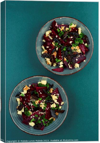 Beetroot salad with wallnuts and cheese. Canvas Print by Mykola Lunov Mykola