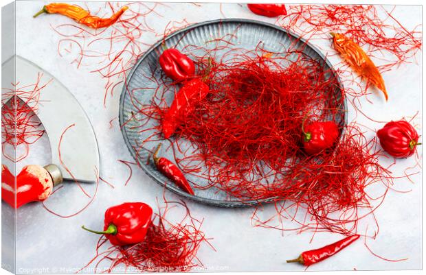 Cutting red chilly peppers. Canvas Print by Mykola Lunov Mykola
