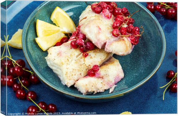 fried cod fillet with berries, seafood. Canvas Print by Mykola Lunov Mykola