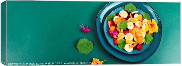 Fruit salad with nasturtium, recipe place. Canvas Print by Mykola Lunov Mykola