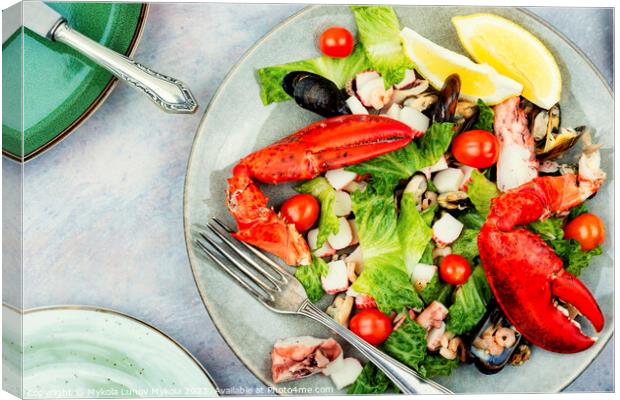 Seafood salad on a plate Canvas Print by Mykola Lunov Mykola