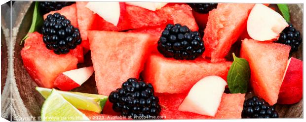 Healthy summer watermelon salad, close up. Canvas Print by Mykola Lunov Mykola
