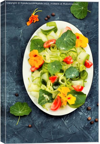 Vegetable salad with nasturtium, diet food. Canvas Print by Mykola Lunov Mykola