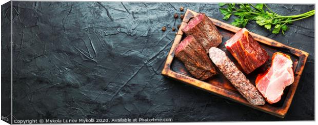 Chopping board of cured meat Canvas Print by Mykola Lunov Mykola