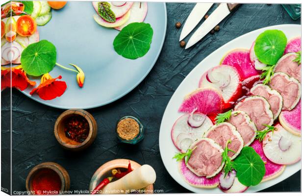 Salad with meat tongue and radish Canvas Print by Mykola Lunov Mykola