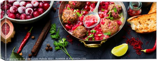 Lamb meatballs in cherry sauce Canvas Print by Mykola Lunov Mykola