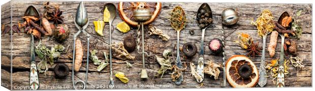 Healing herbs in teaspoons Canvas Print by Mykola Lunov Mykola