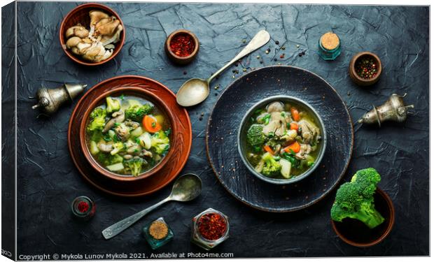 Soup with broccoli and mushrooms Canvas Print by Mykola Lunov Mykola