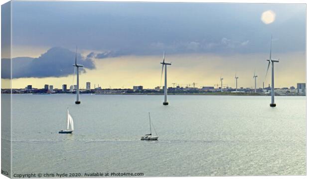 Wind turbines off Copenhagaen Canvas Print by chris hyde