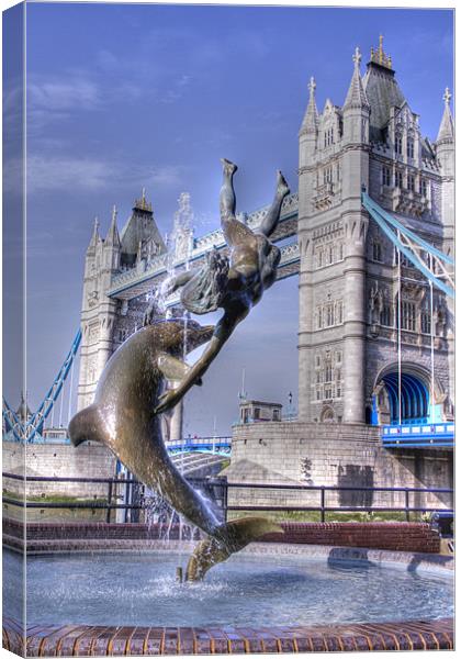 Girl with a Dolphin Tower Bridge Canvas Print by David French