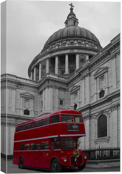 Red Bus and St Pauls Canvas Print by David French