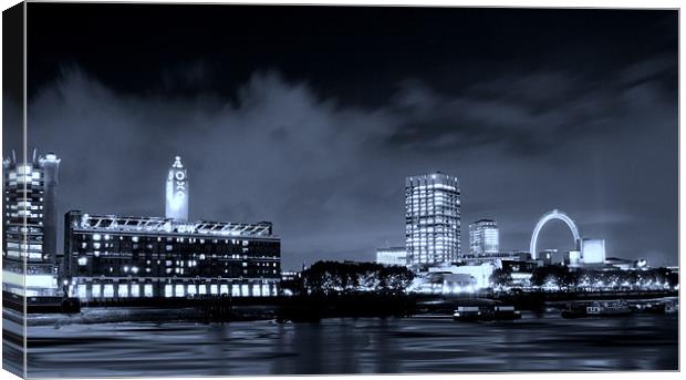 Night Oxo Tower skyline Blue Canvas Print by David French