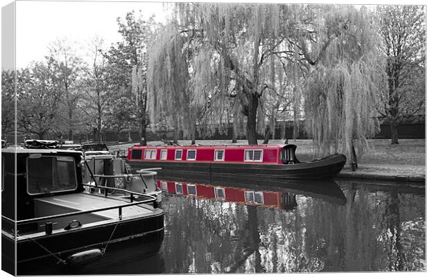 Regents Canal narrow boats bw Canvas Print by David French