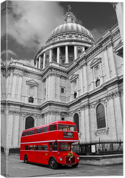 Red Bus and St Pauls Canvas Print by David French